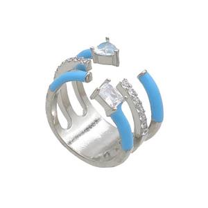 Copper Ring Pave Zircon Blue Enamel Platinum Plated, approx 12mm, 17mm dia [FN34624]