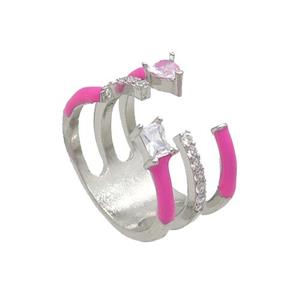 Copper Ring Pave Zircon Hotpink Enamel Platinum Plated, approx 12mm, 17mm dia [FN34626]