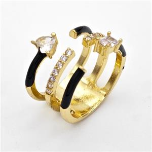 Copper Ring Pave Zircon Black Enamel Gold Plated, approx 12mm, 17mm dia [FN34628]