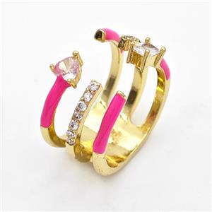 Copper Ring Pave Zircon Hotpink Enamel Gold Plated, approx 12mm, 17mm dia [FN34631]
