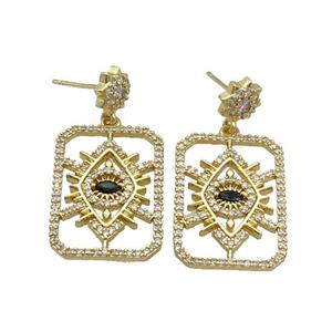 Copper Stuc Earring Pave Zircon Rectangle Eye Gold Plated, approx 17-24mm, 8mm [FN34633]
