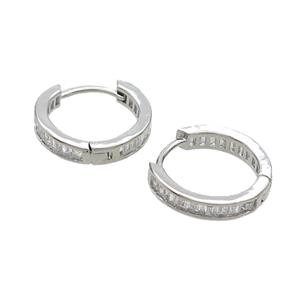Copper Hoop Earring Pave Zircon Platinum Plated, approx 15mm dia [FN34648]