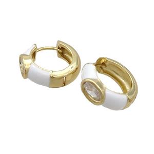 Copper Hoop Earring White Enamel Gold Plated, approx 15mm dia [FN34656]