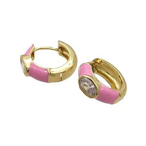 Copper Hoop Earring Pink Enamel Gold Plated, approx 15mm dia [FN34658]