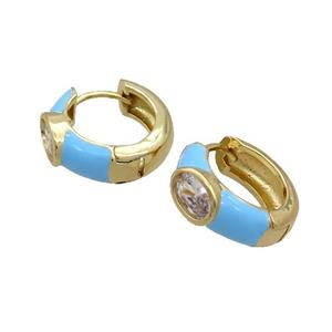 Copper Hoop Earring Blue Enamel Gold Plated, approx 15mm dia [FN34659]