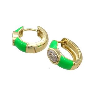 Copper Hoop Earring Green Enamel Gold Plated, approx 15mm dia [FN34660]