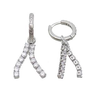 Copper Hoop Earring Pave Crystal Glass Platinum Plated, approx 20mm, 14mm dia [FN34665]