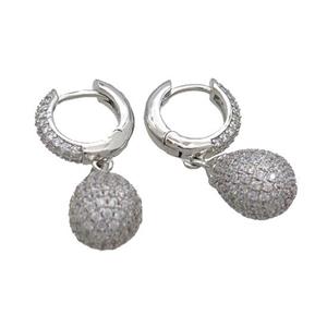 Coppear Hoop Earring Pave Zircon Teardrop Platinum Plated, approx 10-14mm, 14mm dia [FN34673]