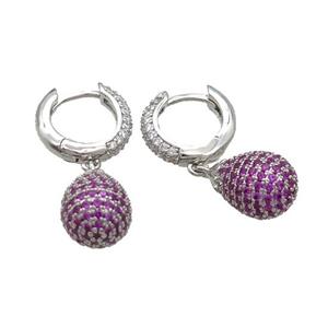Coppear Hoop Earring Pave Hotpink Zircon Teardrop Platinum Plated, approx 10-14mm, 14mm dia [FN34675]