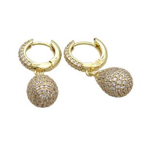 Coppear Hoop Earring Pave Zircon Teardrop Gold Plated, approx 10-14mm, 14mm dia [FN34676]