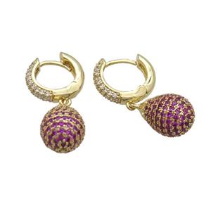 Coppear Hoop Earring Pave Hotpink Zircon Teardrop Gold Plated, approx 10-14mm, 14mm dia [FN34678]