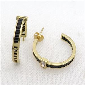 Copper Stud Earring Pave Black Zircon Gold Plated, approx 25mm dia [FN34683]