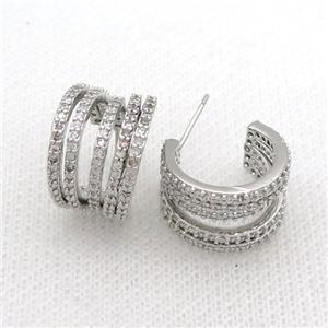 Copper Stud Earring Pave Zircon Platinum Plated, approx 11mm, 16mm dia [FN34686]