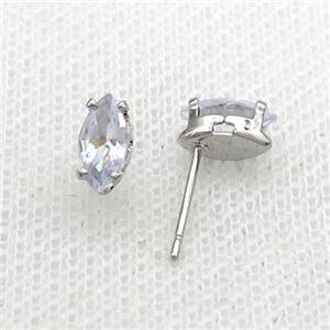 Copper Stud Earring Pave Clear Crystal Platinum Plated, approx 4-8mm [FN34688]