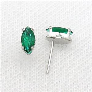 Copper Stud Earring Pave Green Crystal Eye Platinum Plated, approx 4-8mm [FN34689]