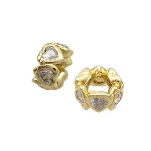 Copper Rondelle Beads Pave Zircone Heart Gold Plated, approx 9mm [FN34699]