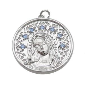 Copper Beauty Pendant Pave Zircon Circle Platinum Plated, approx 23mm dia [FN34710]