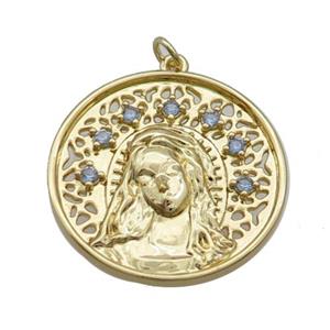 Copper Beauty Pendant Pave Zircon Circle Gold Plated, approx 23mm dia [FN34711]