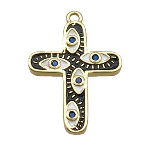 Copper Cross Pendant Pave Zircon Black Enamel Eye Gold Plated, approx 16-21mm [FN34713]