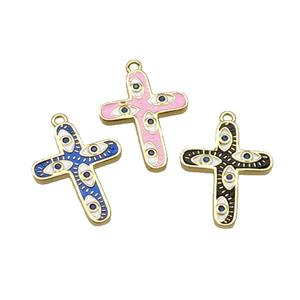 Copper Cross Pendant Pave Zircon Enamel Eye Gold Plated Mixed, approx 16-21mm [FN34718]