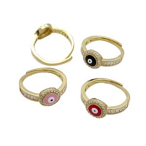 Copper Ring Pave Zircon Enamel Evil Eye Adjustable Gold Plated Mixed, approx 9.5mm, 18mm dia [FN34737]
