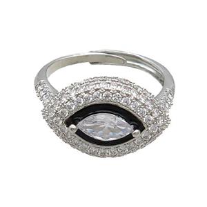 Copper Ring Pave Zircon Black Enamel Eye Adjustable Platinum Plated, approx 13-19mm, 18mm dia [FN34739]