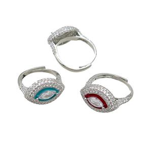 Copper Ring Pave Zircon Enamel Eye Adjustable Platinum Plated Mixed, approx 13-19mm, 18mm dia [FN34744]