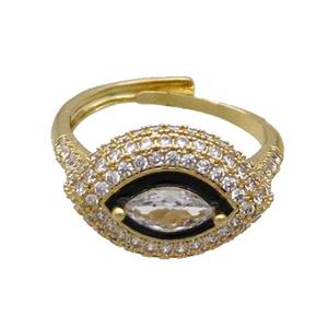 Copper Ring Pave Zircon Black Enamel Eye Adjustable Gold Plated, approx 13-19mm, 18mm dia [FN34746]