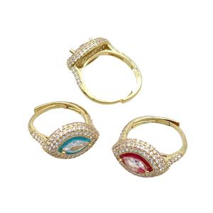 Copper Ring Pave Zircon Enamel Eye Adjustable Gold Plated Mixed, approx 13-19mm, 18mm dia [FN34751]