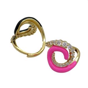 Copper Ring Pave Zircon Hotpink Enamel Adjustable Gold Plated, approx 20mm, 20mm dia [FN34753]
