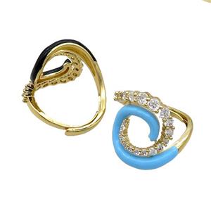 Copper Ring Pave Zircon Blue Enamel Adjustable Gold Plated, approx 20mm, 20mm dia [FN34755]