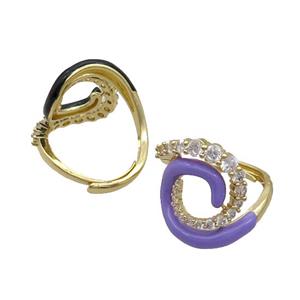 Copper Ring Pave Zircon Purple Enamel Adjustable Gold Plated, approx 20mm, 20mm dia [FN34756]