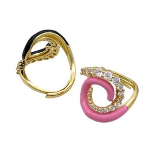 Copper Ring Pave Zircon Pink Enamel Adjustable Gold Plated, approx 20mm, 20mm dia [FN34757]
