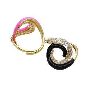 Copper Ring Pave Zircon Black Enamel Adjustable Gold Plated, approx 20mm, 20mm dia [FN34758]