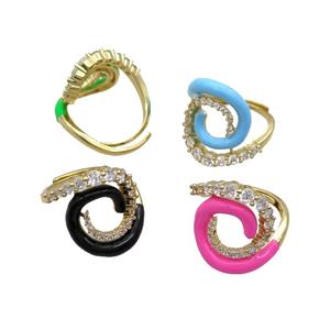 Copper Ring Pave Zircon Enamel Adjustable Gold Plated Mixed, approx 20mm, 20mm dia [FN34759]