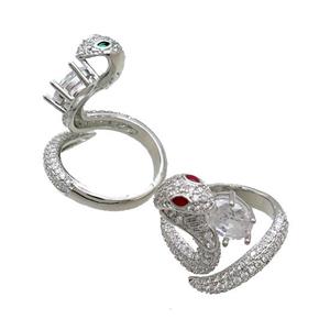 Copper Ring Pave Zircon Snake Adjustable Platinum Plated, approx 16-24mm, 18mm dia [FN34761]