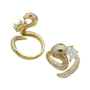 Copper Ring Pave Zircon Snake Adjustable Gold Plated, approx 16-24mm, 18mm dia [FN34762]