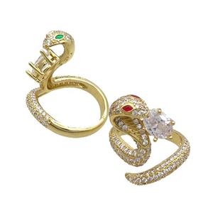 Copper Ring Pave Zircon Snake Adjustable Gold Plated, approx 16-24mm, 18mm dia [FN34763]