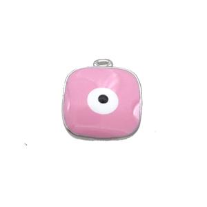 Copper Square Pendant Pink Enamel Evil Eye Platinum Plated, approx 11x11mm [FN34766]