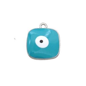 Copper Square Pendant Teal Enamel Evil Eye Platinum Plated, approx 11x11mm [FN34767]