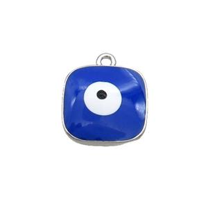 Copper Square Pendant Blue Enamel Evil Eye Platinum Plated, approx 11x11mm [FN34768]