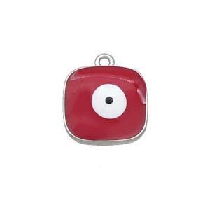 Copper Square Pendant Red Enamel Evil Eye Platinum Plated, approx 11x11mm [FN34769]
