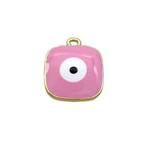 Copper Square Pendant Pink Enamel Evil Eye Gold Plated, approx 11x11mm [FN34773]