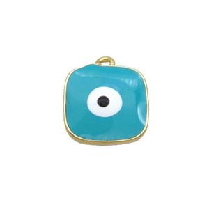 Copper Square Pendant Teal Enamel Evil Eye Gold Plated, approx 11x11mm [FN34774]