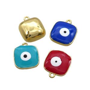 Copper Square Pendant Enamel Evil Eye Gold Plated Mixed, approx 11x11mm [FN34777]