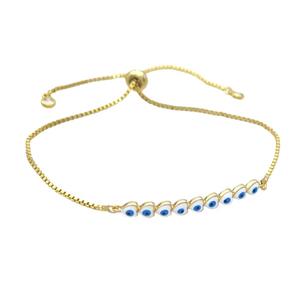 Copper Bracelet White Enamel Evil Eye Heart Adjustable Gold Plated, approx 4-35mm, 20-27cm length [FN34778]