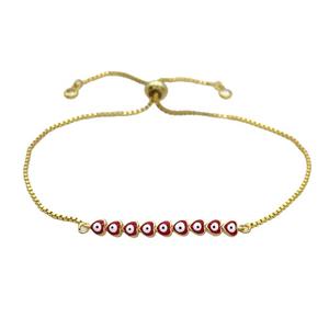 Copper Bracelet Red Enamel Evil Eye Heart Adjustable Gold Plated, approx 4-35mm, 20-27cm length [FN34783]