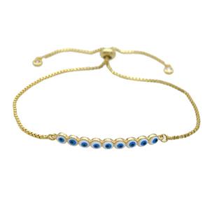 Copper Bracelet White Enamel Evil Eye Circle Adjustable Gold Plated, approx 4-35mm, 20-27cm length [FN34785]