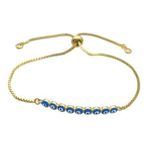 Copper Bracelet Blue Enamel Evil Eye Adjustable Gold Plated, approx 4-35mm, 20-27cm length [FN34787]