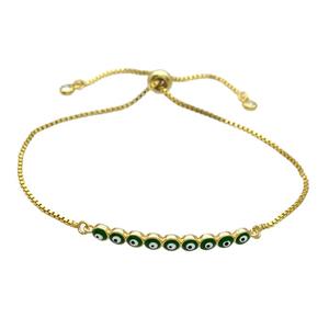 Copper Bracelet Green Enamel Evil Eye Adjustable Gold Plated, approx 4-35mm, 20-27cm length [FN34789]